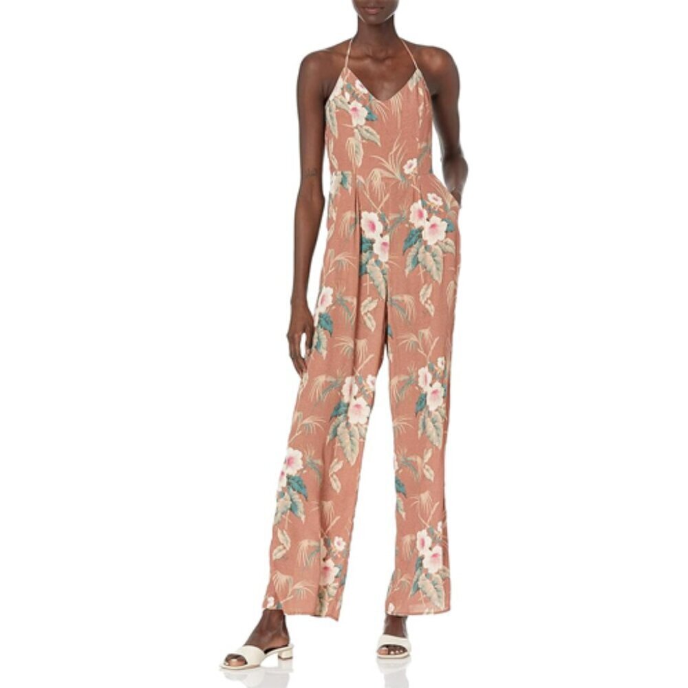 PAIGE Mocha Bisque Floral Portland Halter Jumpsuit Sz 6 Summer Boho